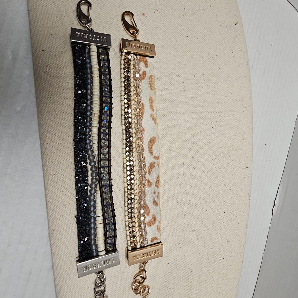 2 Bundle Victoria Emerson Bracelets Jewelry Bling w Mix Crystals Chains Beads